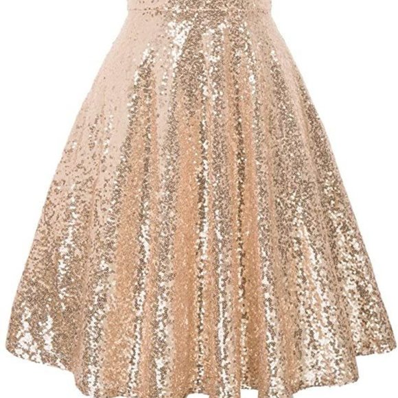 Gold Sequin V-Neck Dress - Picture 2 of 5